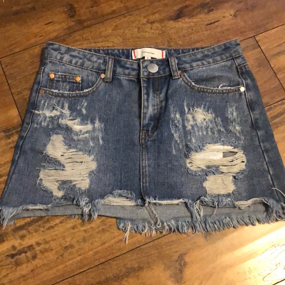 Distressed denim skirt
